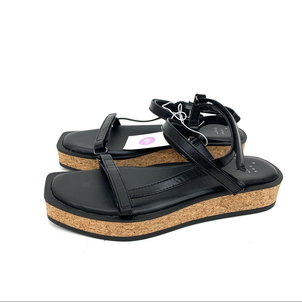 A New Day Black Nova Square Toe Platform Cork Strappy Sandals New Nwt Size 6.5